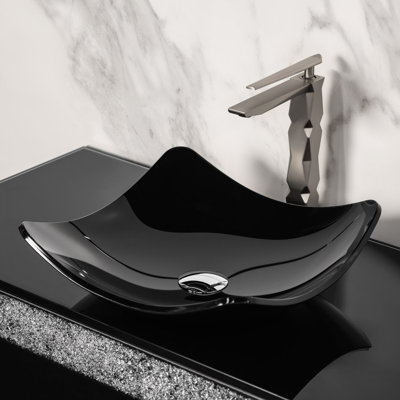 Lavabo de salle de bain vasque carré en verre noir Kara
