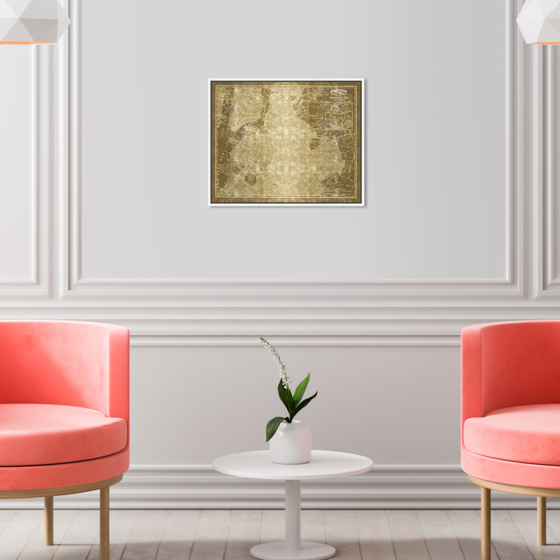 Impression sur toile Brooklyn Map 1891, Cadre en bois blanc, H 21 po x l 25 po