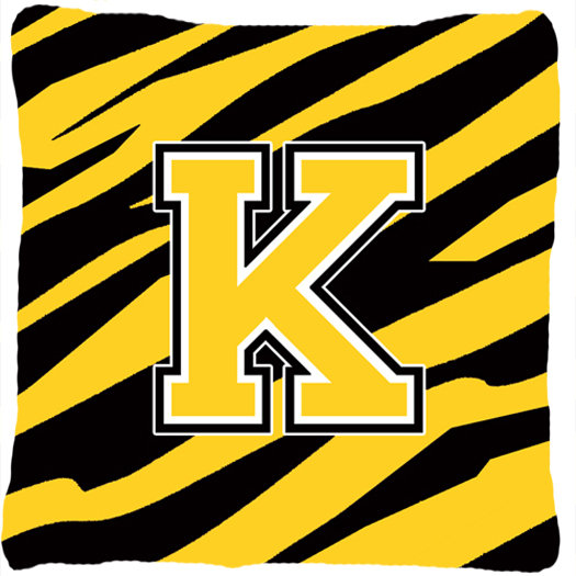 Monogramme initiale Tiger Stripe jet intérieur/extérieur oreiller, K