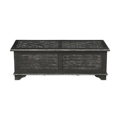 Geometric Carved Solid Wood Storage Ottoman