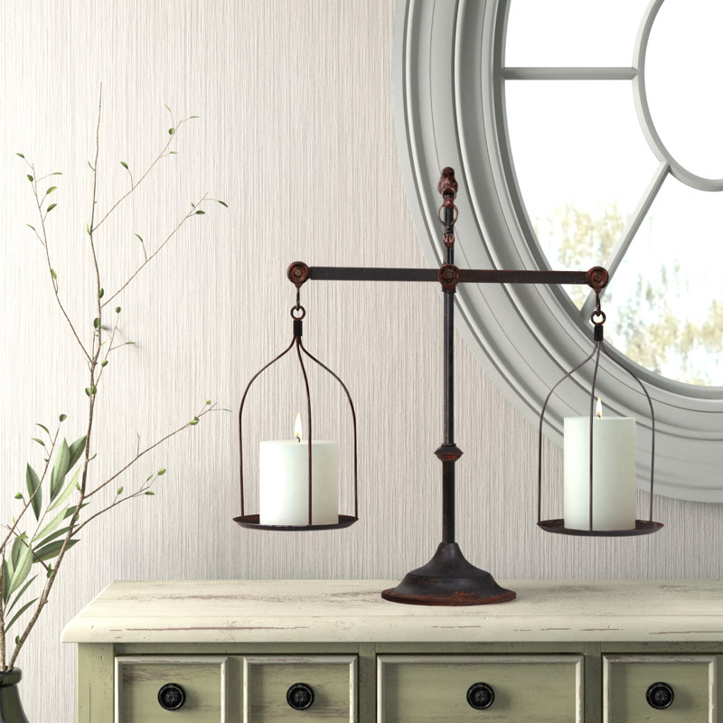 Balance décorative noire antique en fer avec oiseau, Noir