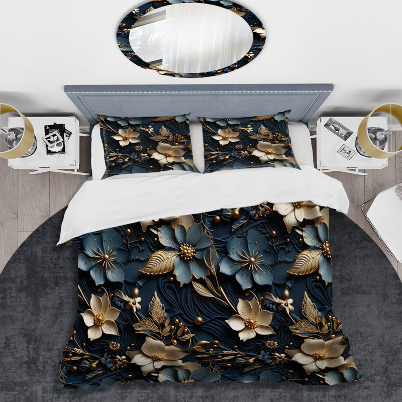 Golden Embellishments II - Ensemble de housse de couette en marbre, Housse de couette simple + 1 taie décorative stan