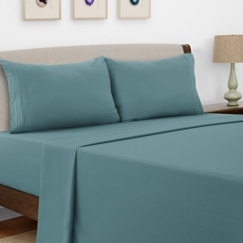 Ensemble de draps en microfibre 6 pièces Lux Decor, Ensemble de draps pour lit simple TG + 1 drap-hous, Bleu sarcelle