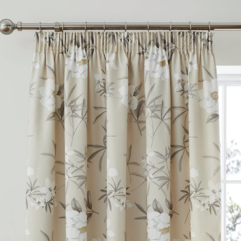 Vintage Floral Curtains (229 x 229cm) 2 Panels White Pencil Pleat Curtains