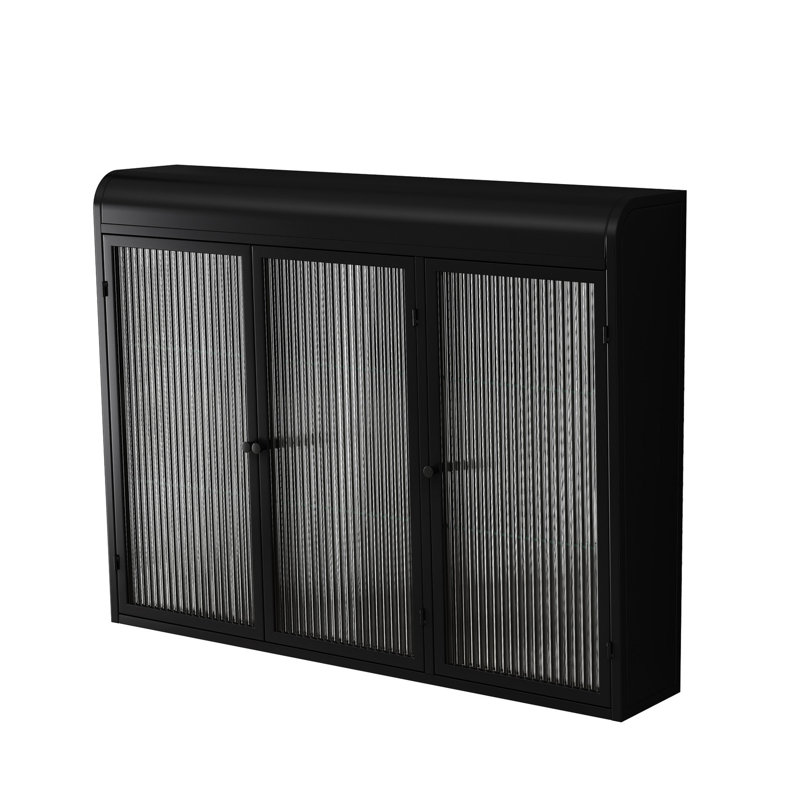 Armoire de rangement murale en verre arquée noire à 3 portes - rehausser l'allure de votre maison, polyvalente pour différents espaces, construction, procédure d'installation facile dans un décor élégant