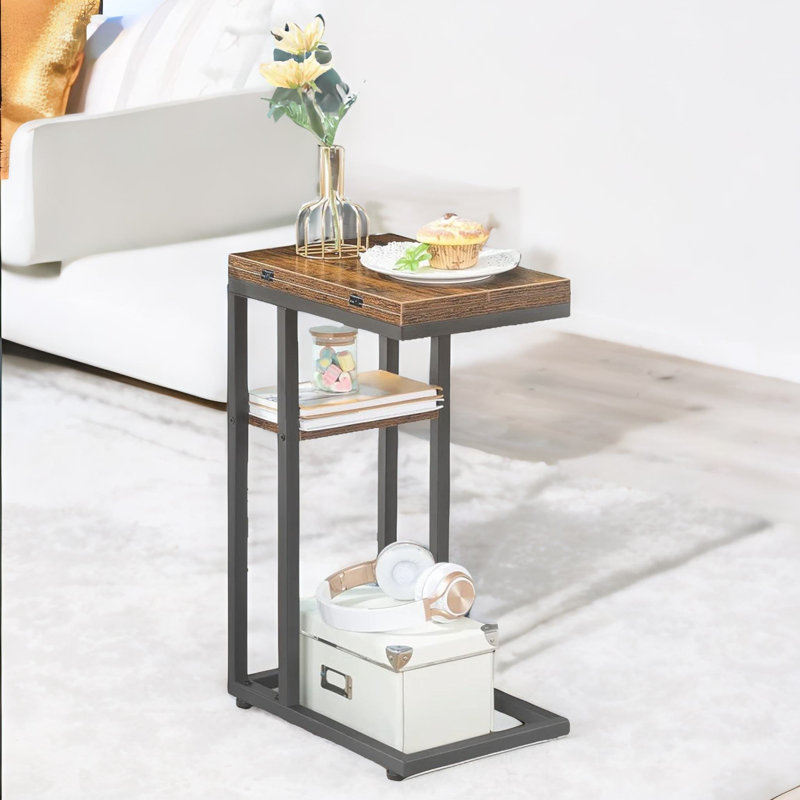 Naarden Rustic C Shaped Table Foldable End Table Industrial Side Sofa Tables Living Room