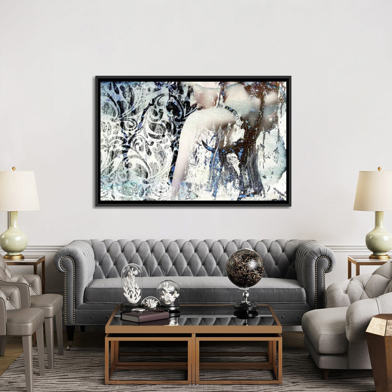 « mystère fille », impression sur toile, H 18 po x l 26 po x P 1,5 po, Toile avec cadre noir, Pas de tapis