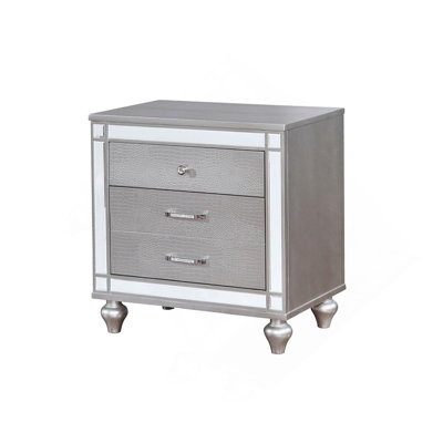 2 Drawers Wooden Drawer With Mirror Trim, Silver