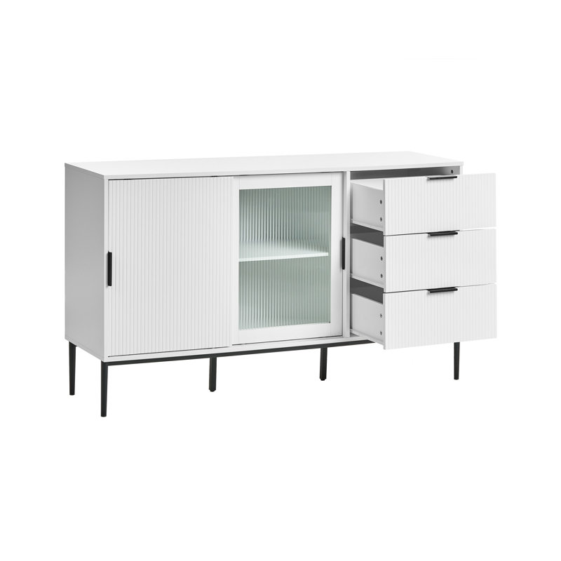 Glass Display Sideboard LEDUC White