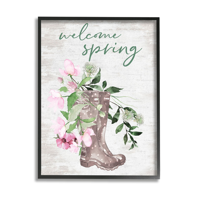 Welcome Spring Seasonal Rain, Giclée encadrée noir minuit, H 20 po x l 16 po x P 1,5 po