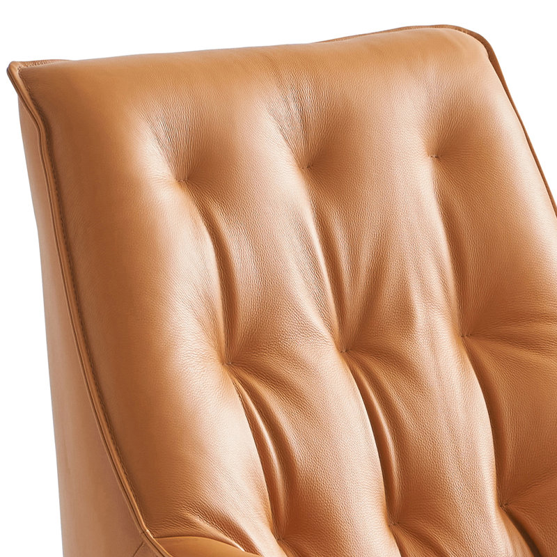 Fauteuil d'appoint capitonné avec repose-pieds Veranzano, Cuir véritable orange