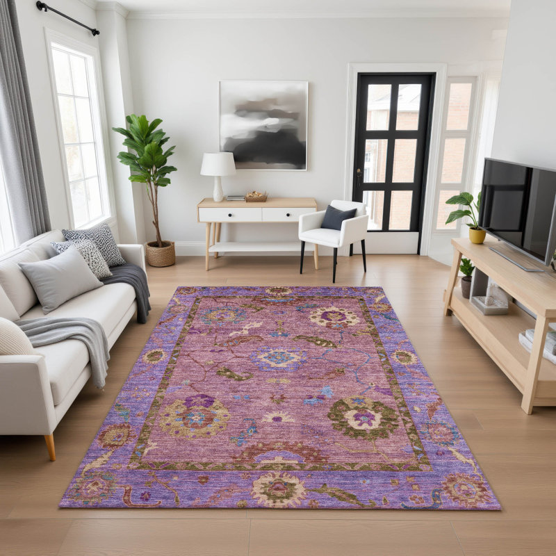 Premium Machine Washable Mayfield AMF2230 Global Rug, 8' x 10', Pink