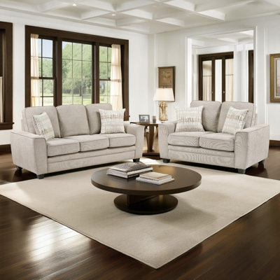 Huth Modern & Contemporary Chenille 2-Piece Living Room Set with Modern Square Arms & Reversible Cushions