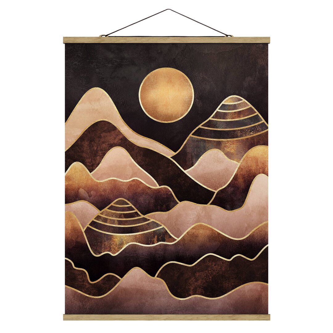 Grafikdruck Golden Sun Abstract Mountains von Elisabeth Fredriksson