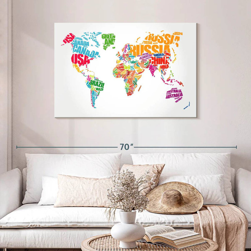 Carte du monde typographique Aliaz, H 30 po x l 45 po
