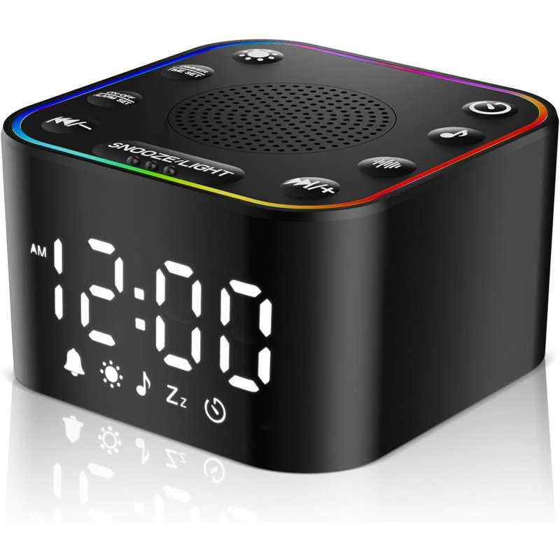 White Noise Sound Machine Noise Machine With Alarm Clock For Sleeping RGB Night Light Digital Clock Nightstand, With 30 Soothing Sounds Including Fan, Rain