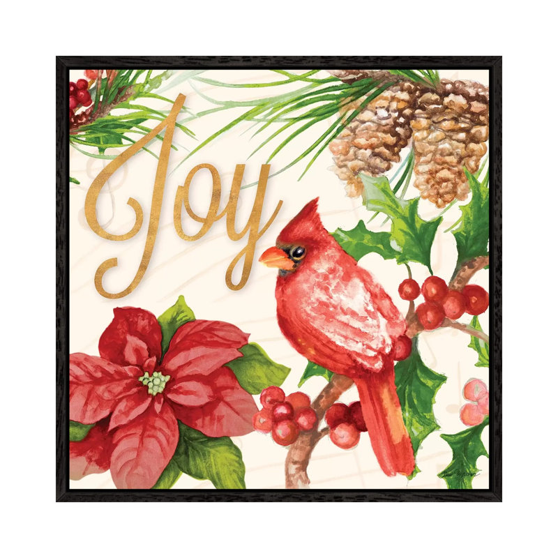Bright Christmas Cardinal III by Janice Gaynor - Painting on Canvas, Black Framed, 93.98 cm H x 93.98 cm W