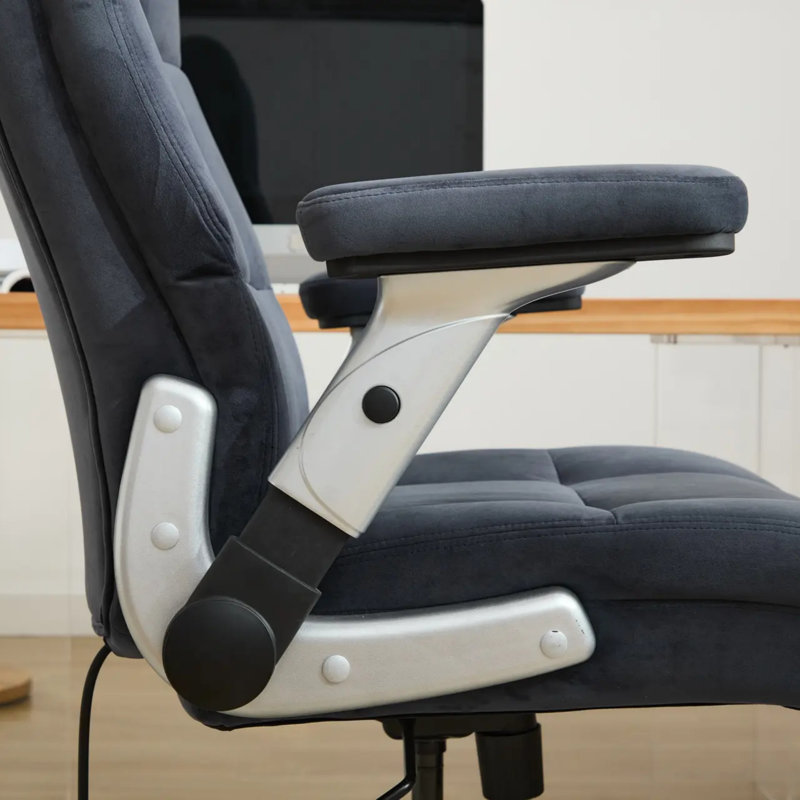 Fauteuil de direction moderne et grand de 26,4 po de large avec support lombaire gonflable et accoudoirs rabattables