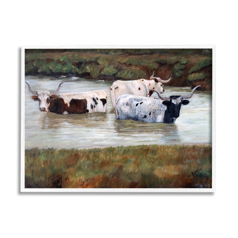 Étang de Longhorn, H 24 po x l 30 po x P 1,5 po, Giclée encadrée blanc bord de mer