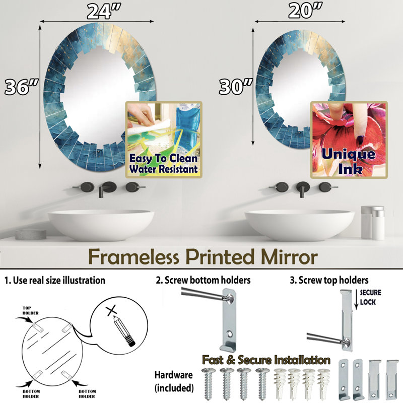 Rossdale - Miroir mural moderne ovale, 30 po x 20 po