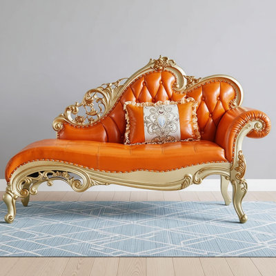 Retro luxury solid wood leather chaise longue