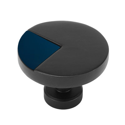 Spectra large round knob in Matte Black finish with Deep Blue