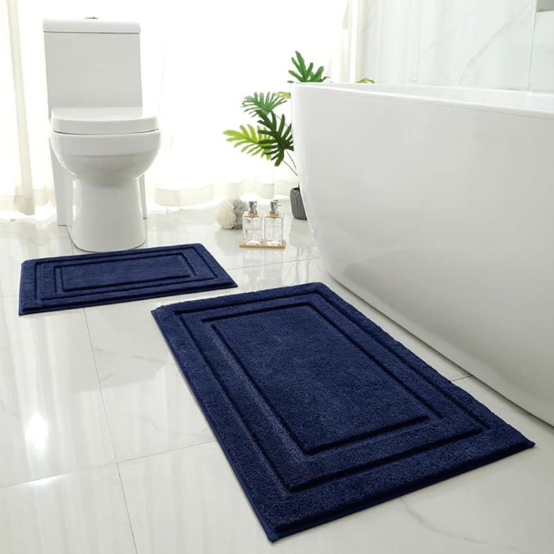 Ensemble de tapis de salle de bain 2 pièces en microfibre ultra douce et absorbante, L 32 po x l 16 po, Marine