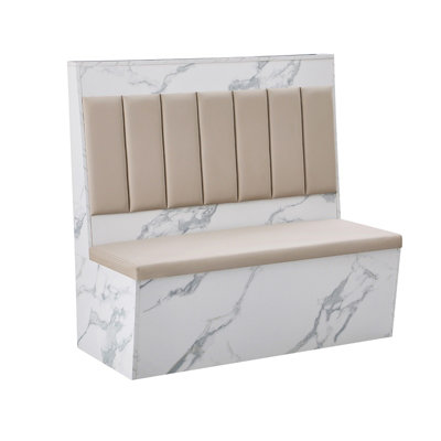 Cabine simple rembourrée en vinyle crème H 46 po x L 47 po avec structure en mélamine d'aspect marbre