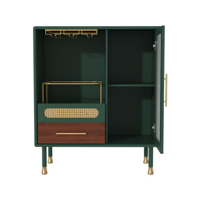 Modern Coffee Bar Cabinet with Wine Glass Rack and Storage Drawer