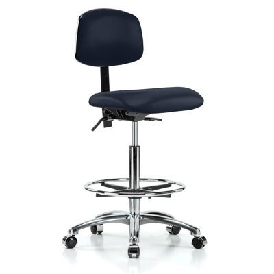 Chaise de laboratoire PERCH en chrome avec dossier réglable et anneau de pied | Hauteur du banc élevé: 24 à 33,5 po