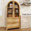 Armoire de rangement arquée en bois avec portes en rotin, étagère de présentation autoportante à 3 niveaux avec rangement caché-1222264048