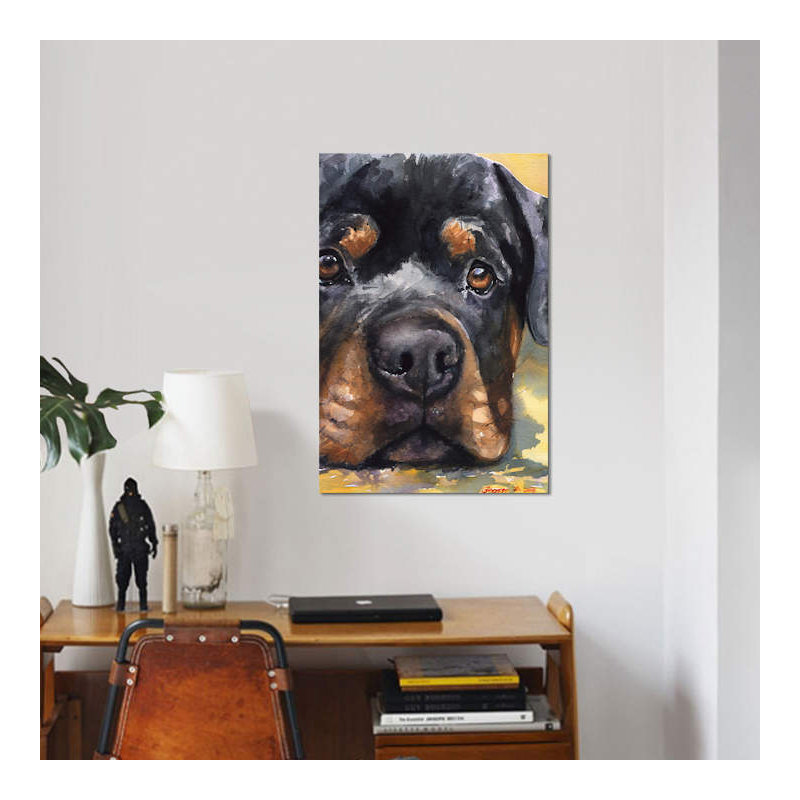 Rottweiler, reproduction sur toile, H 12 po x l 8 po x P 0,75 po, Toile tendue, Pas de tapis