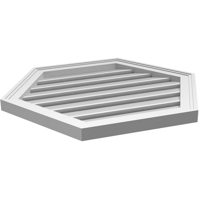 Horizontal Peaked Surface Mount Signature Urethane Functional Gable Vent, Primed Tan, 24" H x 28" W x 1.5" D