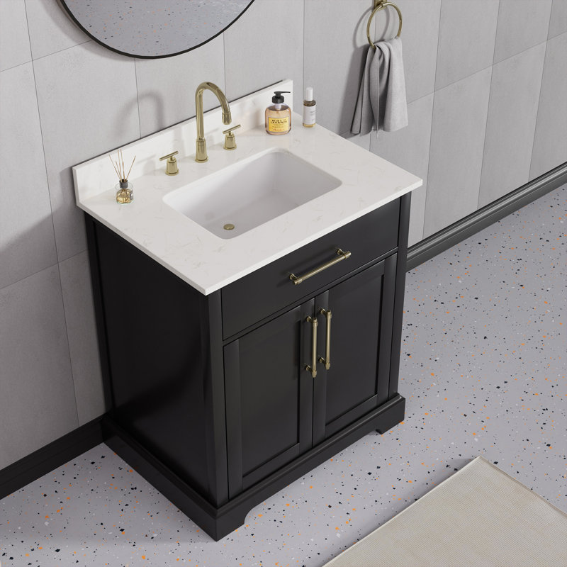 Ensemble de meuble-lavabo simple 30 po avec dessus en pierre reconstituée Bilroy, Noir, noir, noir, noir