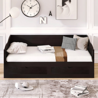 Wooden Daybed With Trundle Bed And Two Storage Drawers , Extendable Bed Daybed,Sofa Bed With Two Drawers