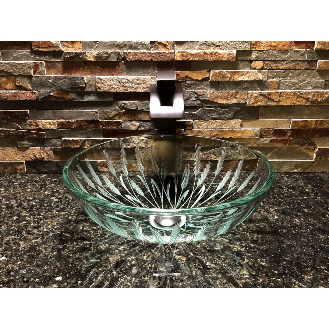 Elegant Glass Engraving Studio 16.5'' Glass Circular Bathroom Sink Elegant Glass Engraving Studio