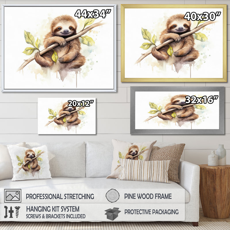 Lazy Sloth - Sloth Wall Art, Black Single Picture Framed, 12" H x 20" W x 1" D