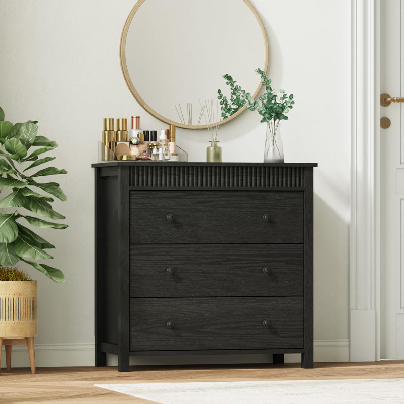 Table de chevet 31,5 po à 3 tiroirs, table de chevet moderne en bois pour chambre à coucher, ensemble anti-basculement inclus