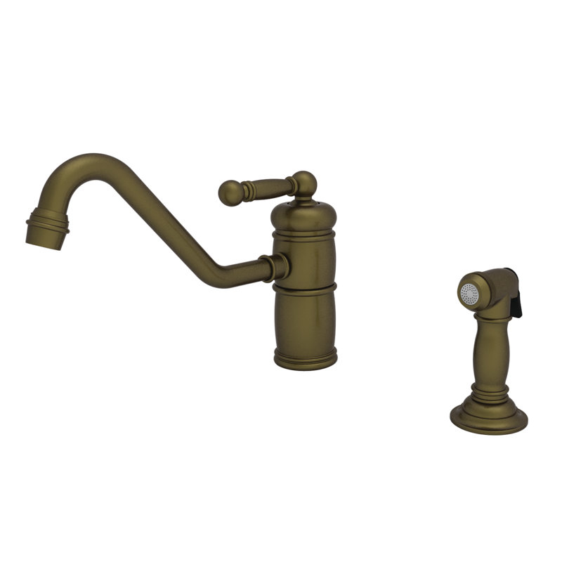 Nadya Single Handle Kitchen Faucet with Side Spray, Antique Brass