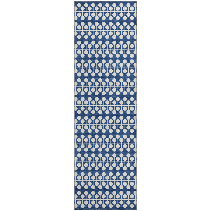 Tapis géométrique lavable à la machine de qualité supérieure Mayfield AMF2247, Tapis de couloir 2 pi 3 po x 7 pi 6 po, Marine
