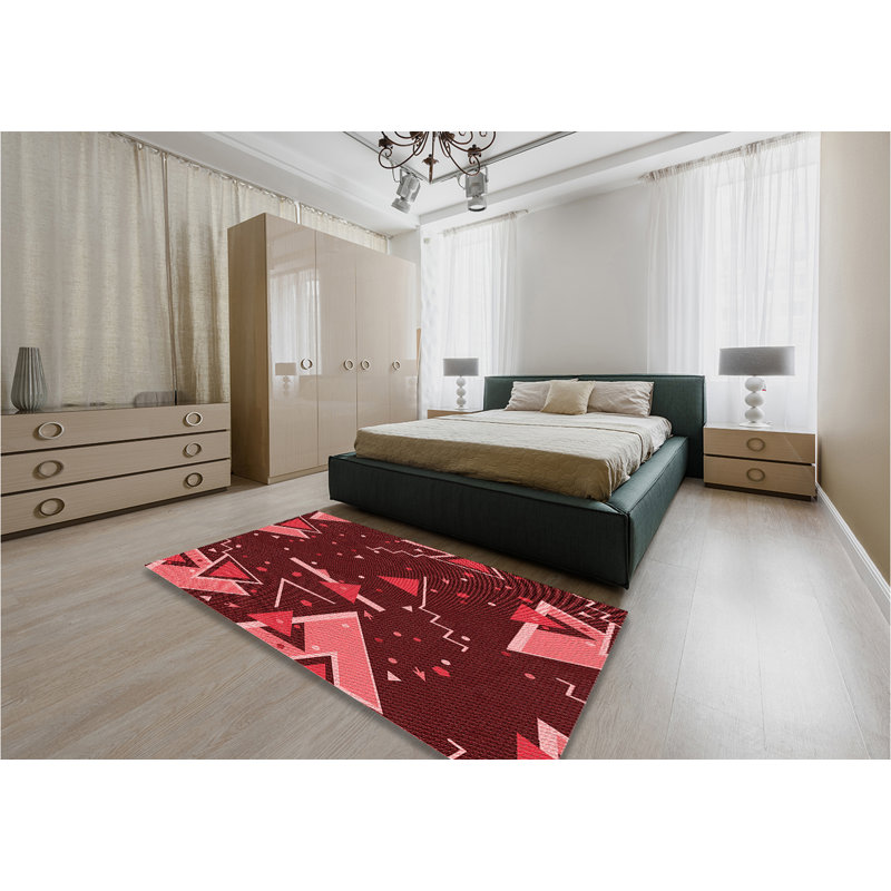 Tapis tissé à la machine en rouge, Rectangle 4 pi x 6 pi