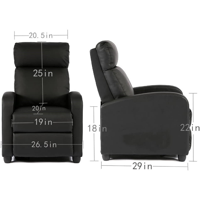 Berin Faux Leather Recliner, Black Faux Leather