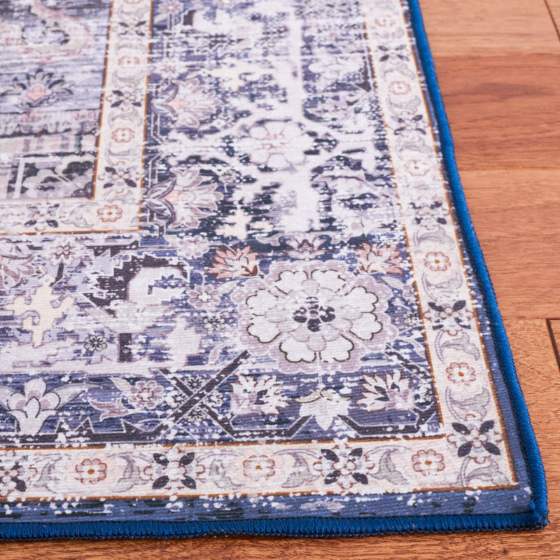 Tucson Vintage Look Machine Washable Non-Slip Area Rug in Blue & Navy, Square 183 cm