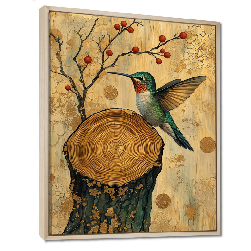 «Giann Abstract Hummingbird Wooden Grace II - Hummingbird», reproduction d'art sur toile, H 44 po x l 34 po, Crème, crème