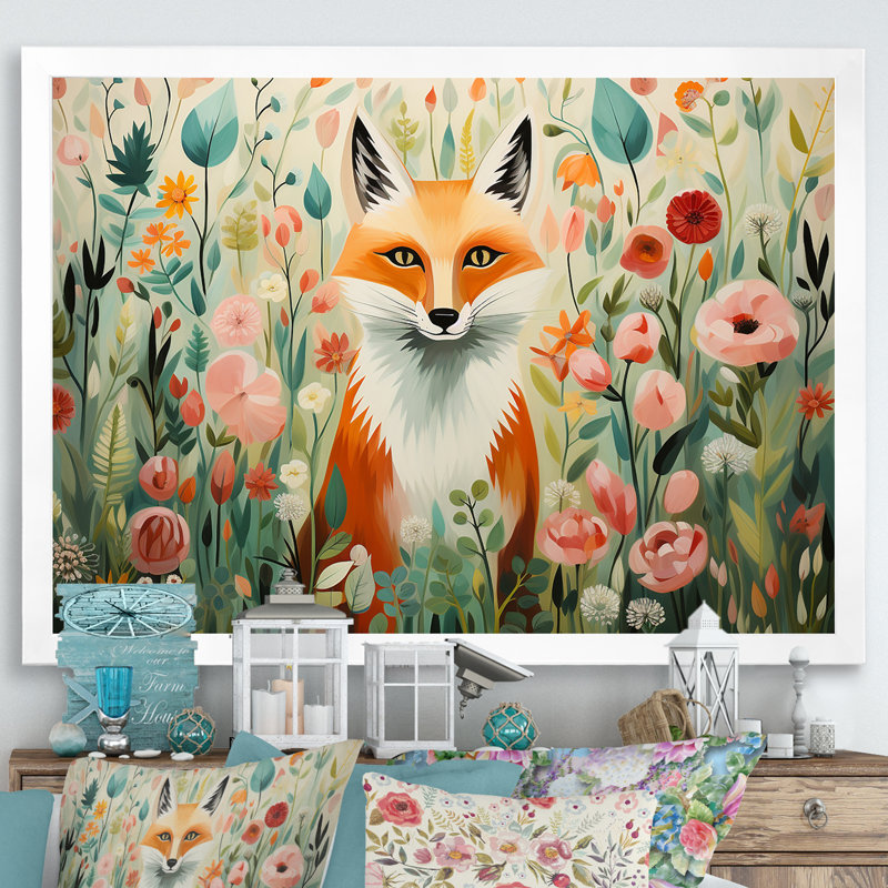 Art sur toile renard orange et rose de style IV - renard, Cadre de coin blanc fermé, H 12 po x l 20 po x P 1 po