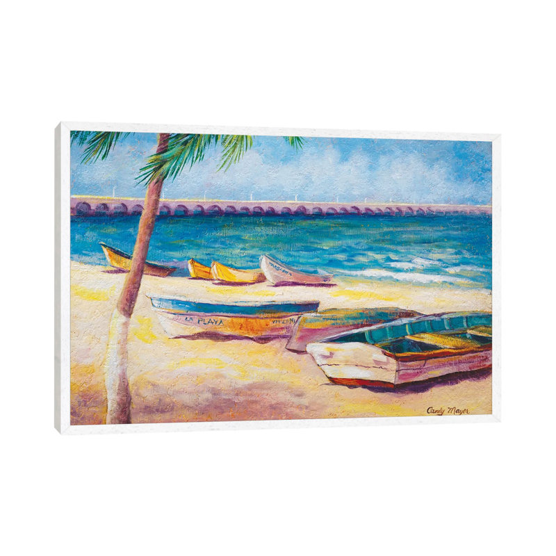 Mexican Beach by Candy Mayer - Painting on Canvas, White Framed Canvas, 45.72cm H x 66.04cm W x 3.81cm D
