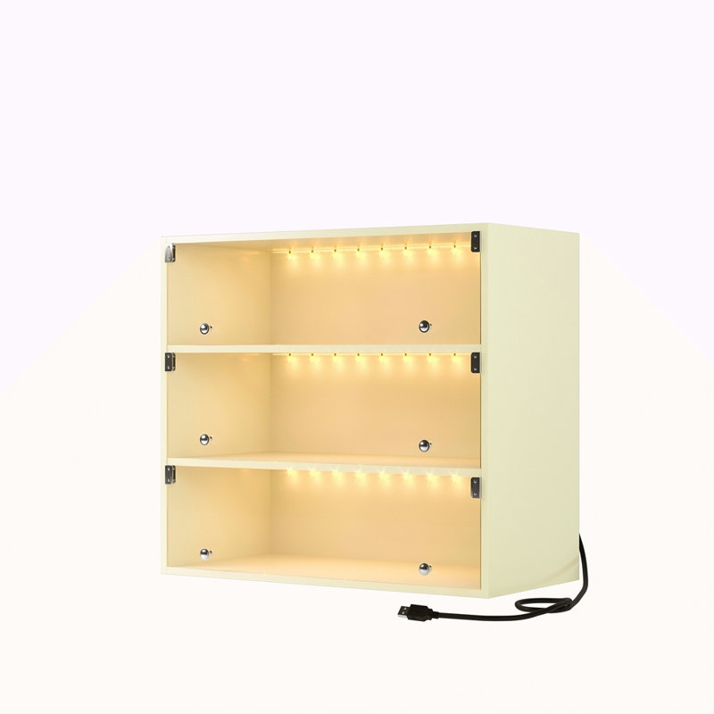 LED Light Shoe Box Three Layers With Glass Doors, White