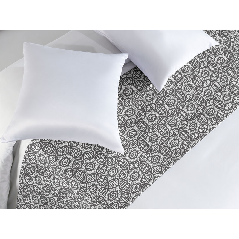 Ambesonne Vintage Bed Runner Continuous Nostalgia Lace Dark Taupe Grey White, King