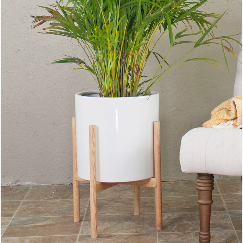Isabelle Handmade Pot Planter, 23" H X 15.5" W X 15.5" D, White/Beech Natural