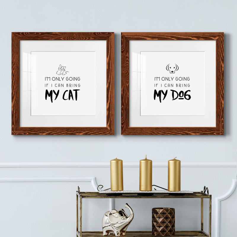 " Bring My Cat " 2 - Pieces, 17cm H x 17cm W x 1cm D, Maple Framed